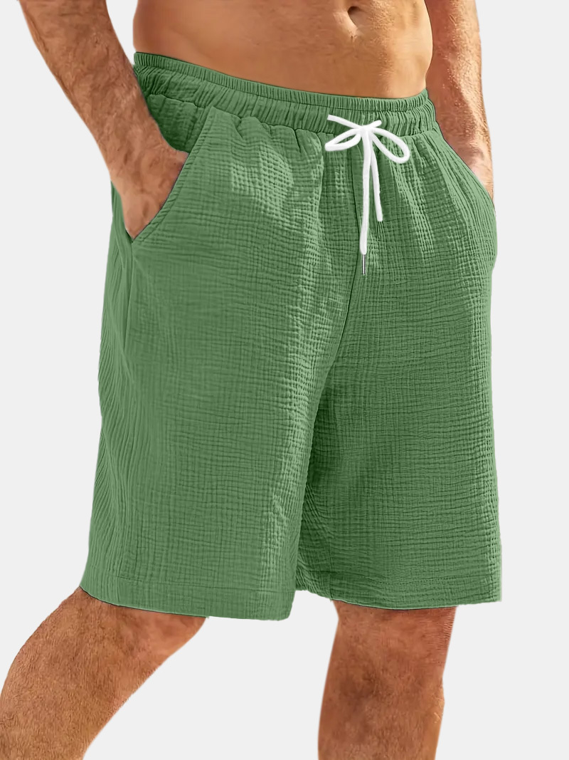 Men's Casual Hawaiian Bubble Wrinkle Comfortable Solid Color Beach Shorts-tidenox