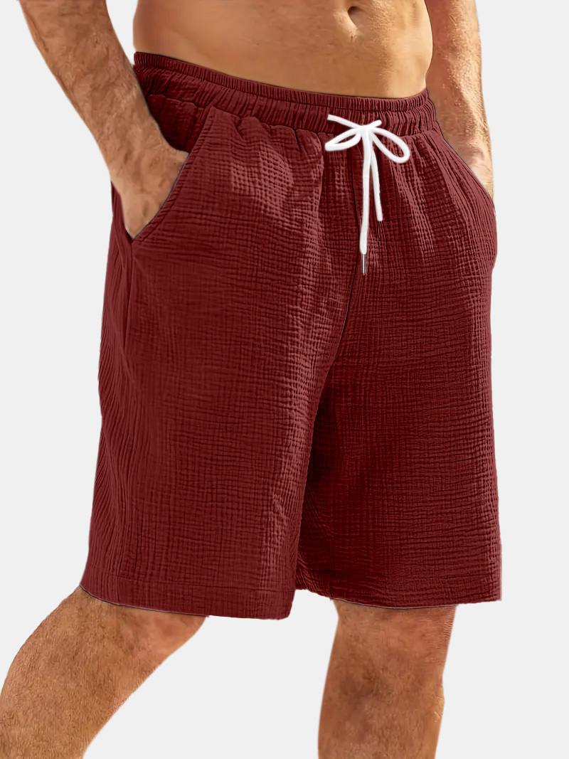 Men's Casual Hawaiian Bubble Wrinkle Comfortable Solid Color Beach Shorts-tidenox