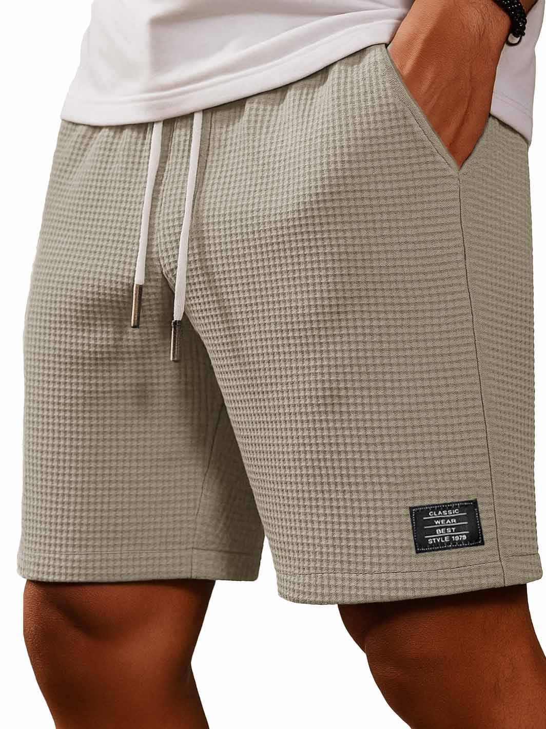 Men's Fashion Everyday Casual Waffle Fabric Embroidered Logo Pocket Shorts-tidenox