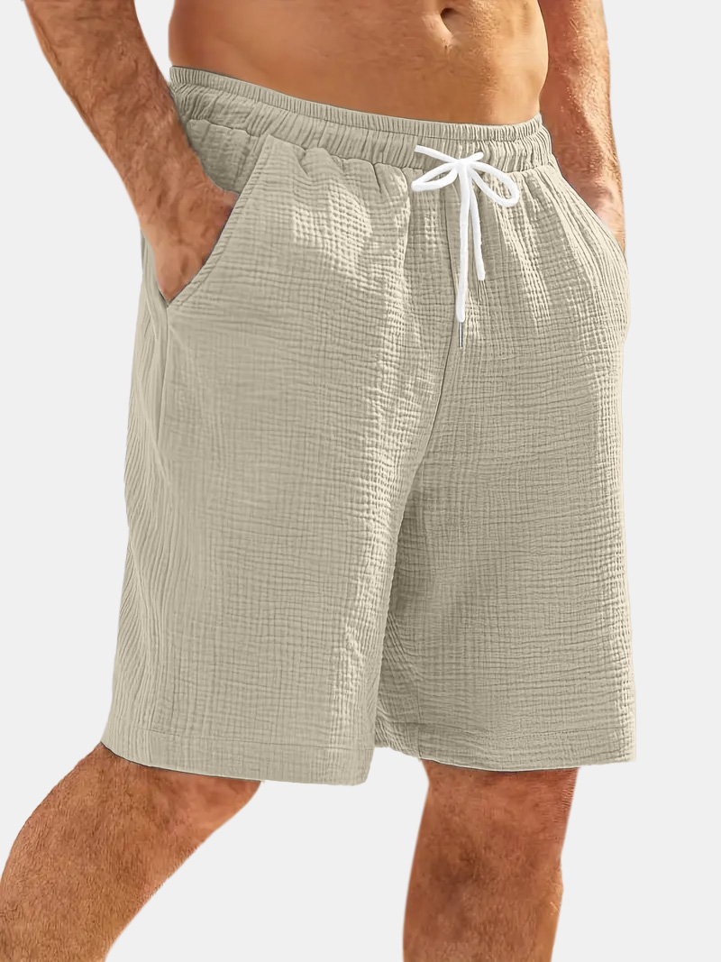 Men's Casual Hawaiian Bubble Wrinkle Comfortable Solid Color Beach Shorts-tidenox