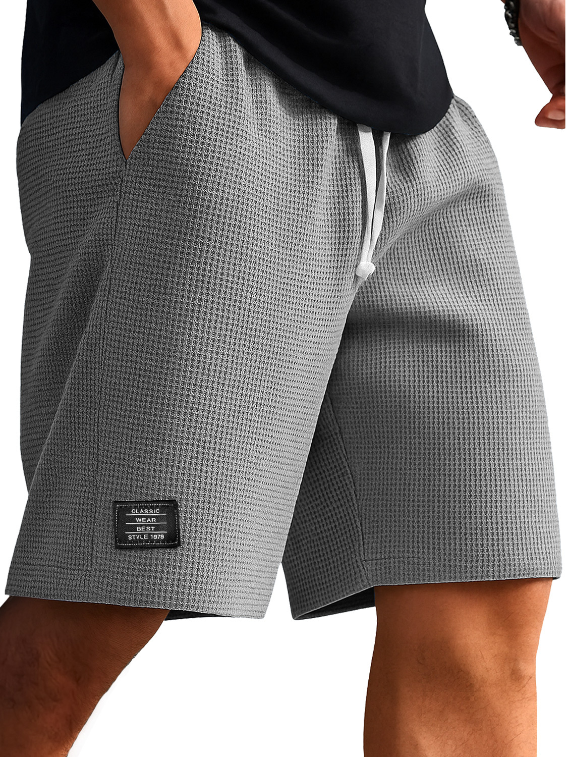 Men's Everyday Waffle Embroidered Logo Casual Solid Shorts-tidenox