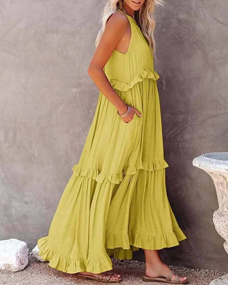 Holiday Style Ruffled Long Dress-tidenox