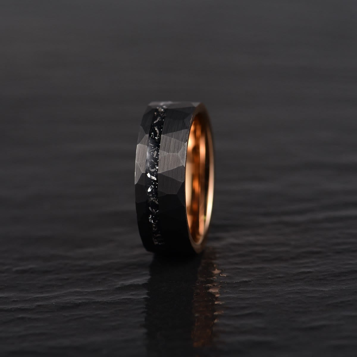8mm Ares Black Tourmaline Tungsten Carbide Ring-tidenox