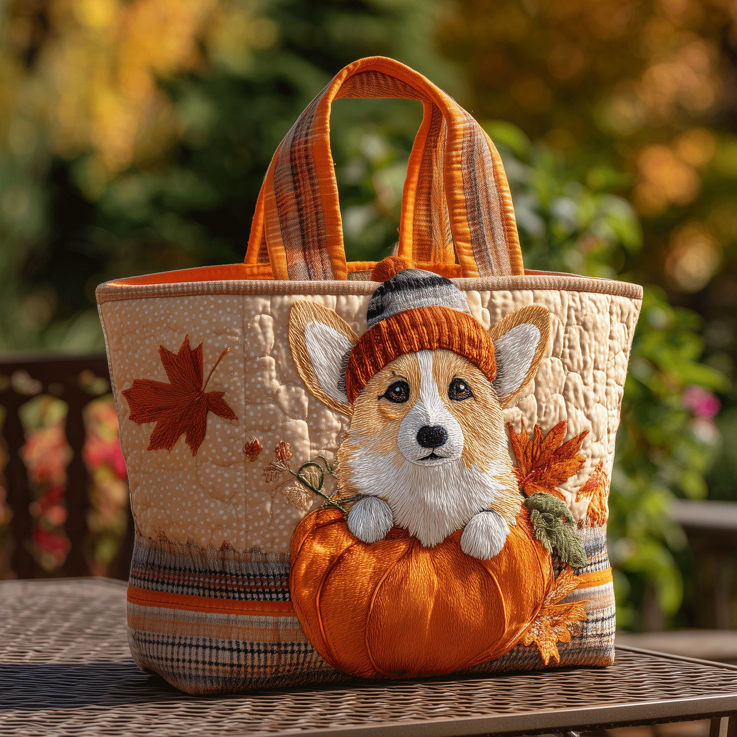 Autumn Corgi Parade Quilted Tote Bag NCU0TH2774-tidenox