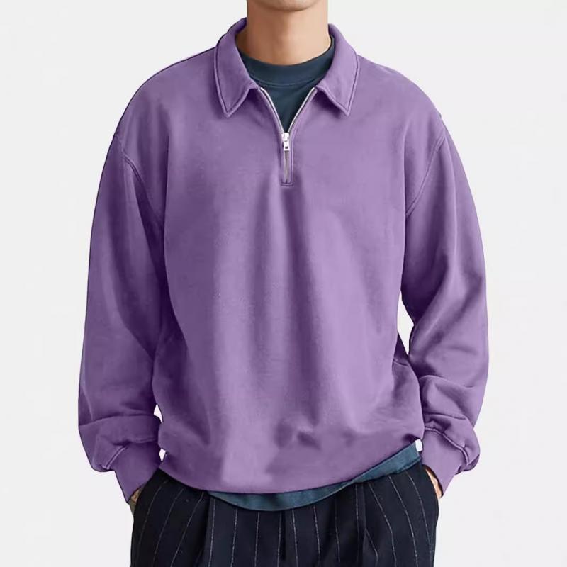 Men's Casual Half-zip Lapel Loose Pullover Polo Shirt-tidenox
