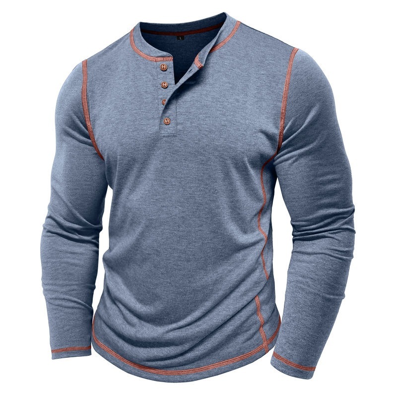 Men's Henley Four-Button Cotton Long-Sleeved Top-tidenox
