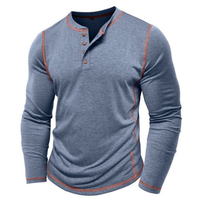 Men's Henley Four-Button Cotton Long-Sleeved Top-tidenox