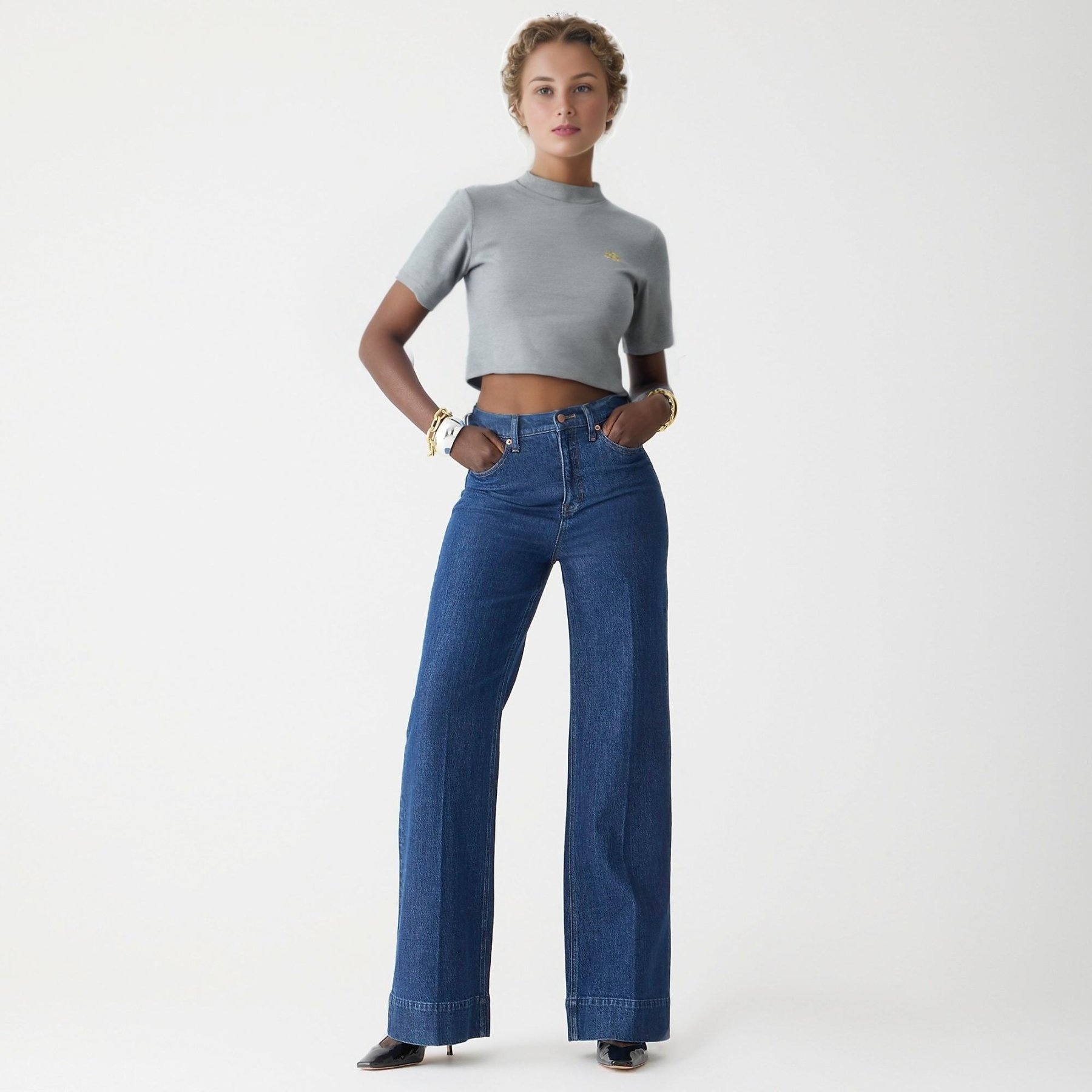 Tummy Control Tall Wide Leg Denim Trouser-tidenox