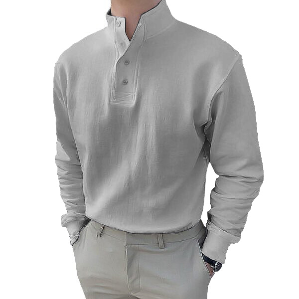 Gentleman's Simple Basic Stand-up Collar Long-sleeved Polo Shirt-tidenox