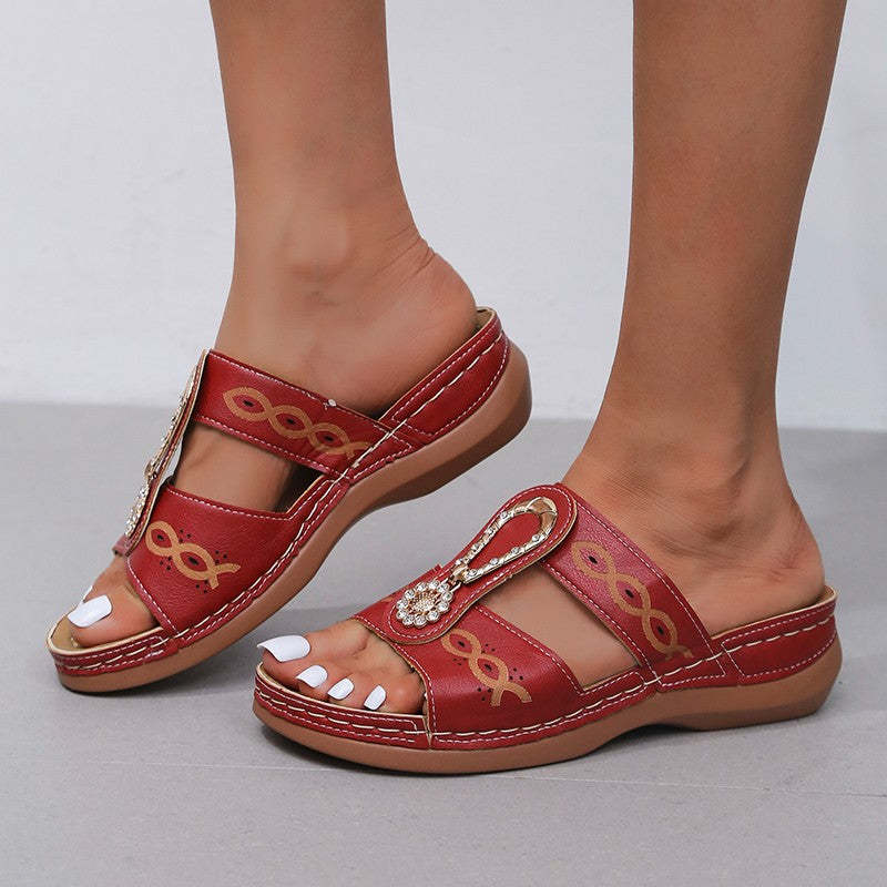 Women's Rhinestone Low Heel Slippers-tidenox