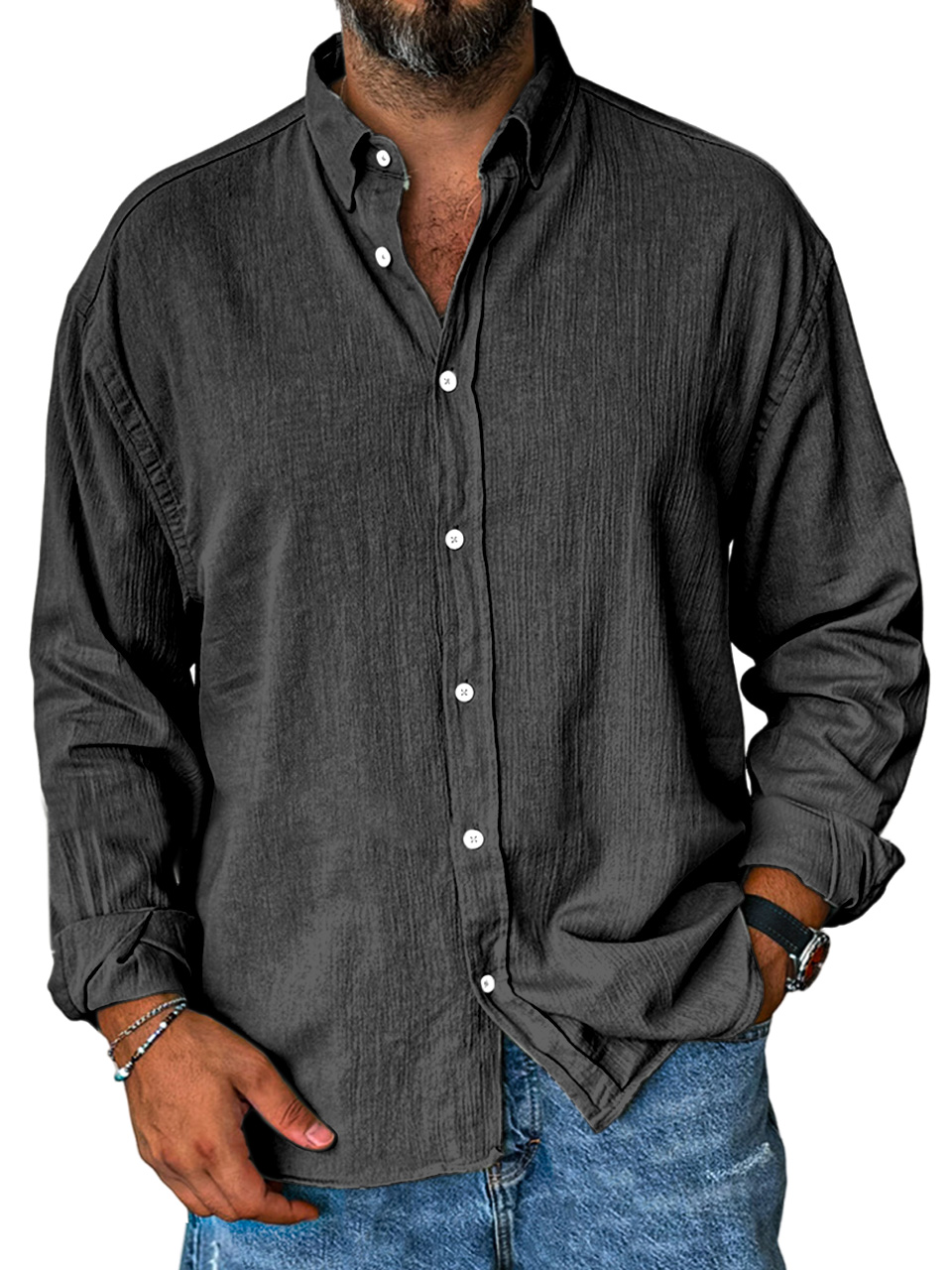 Men's Comfortable Everyday Solid Color Lapel Long Sleeve Shirt-tidenox