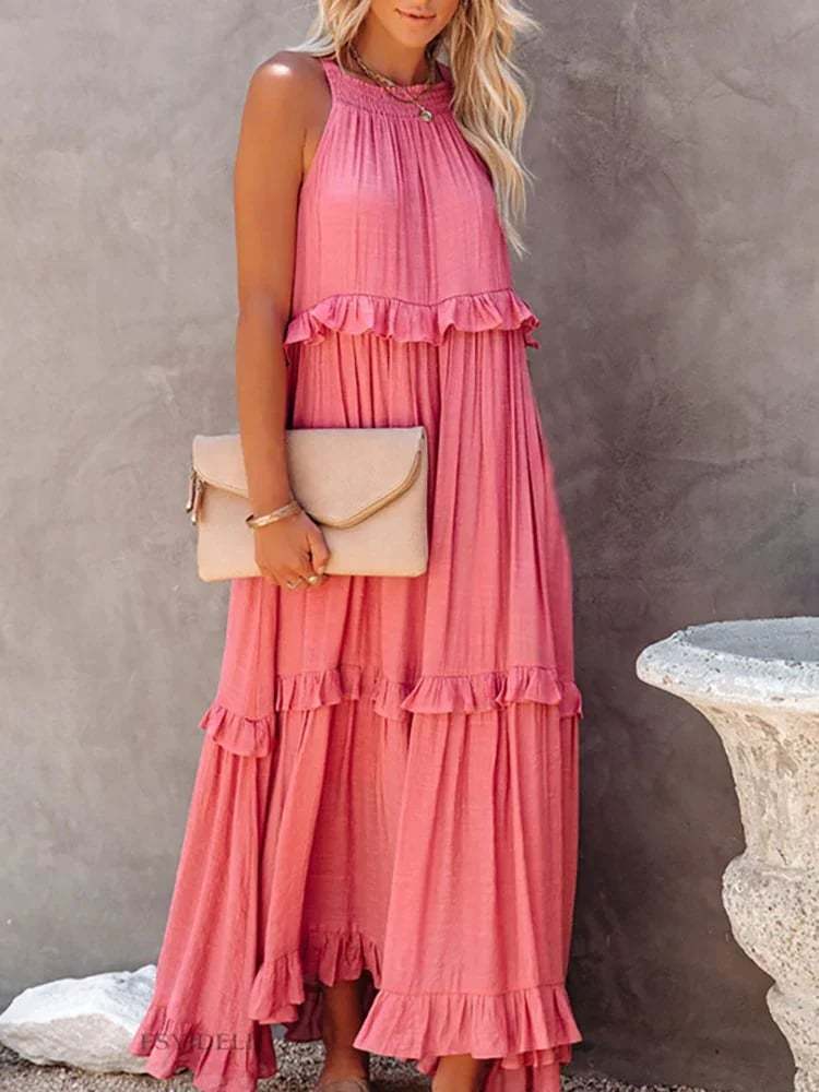 Holiday Style Ruffled Long Dress-tidenox