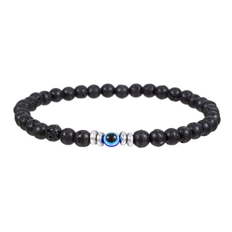 Men's 4mm Natural Stone Bracelet with Evil Eye Charm-tidenox