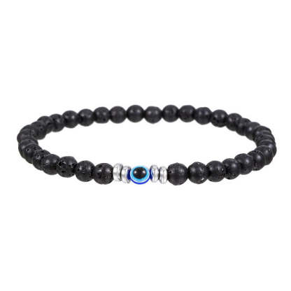 Men's 4mm Natural Stone Bracelet with Evil Eye Charm-tidenox