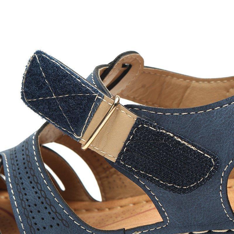 Women Hollow Out Breathable Wedges Thick Sole Buckle Sandals-tidenox