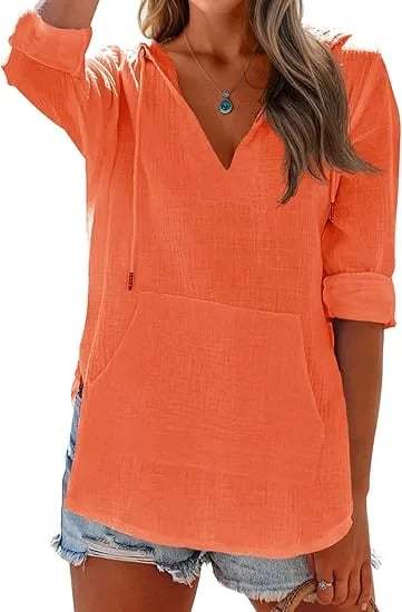 Women's V-Neck Hooded Beach Cover-Up-tidenox