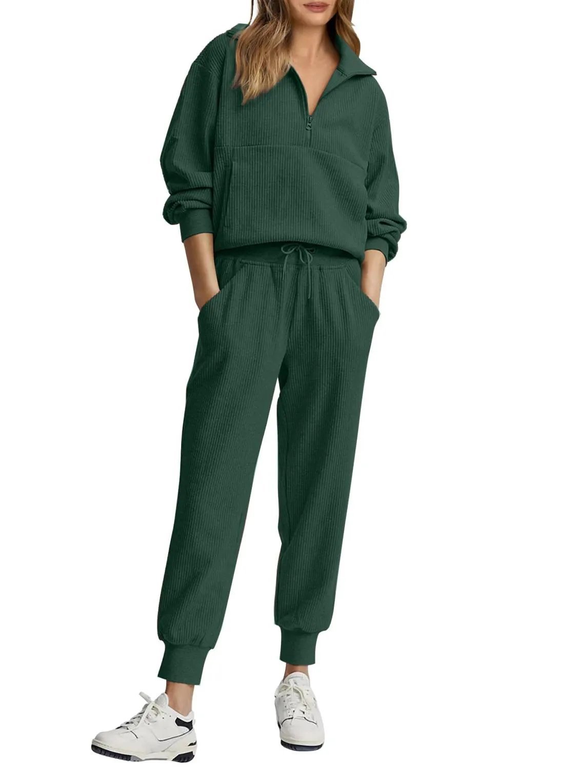 ⏰Hot Sale-Womens 2 Piece Long Sleeve Half Zip Pullover Fall Tracksuit Sweatsuits Set(Buy 2 Free Shipping)-tidenox