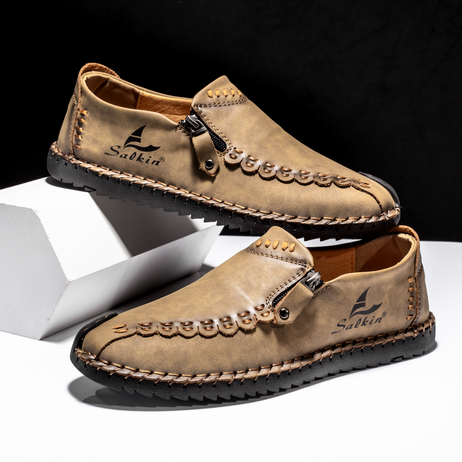 ⏰Limited Time Sale 70% OFF-Mens - Premium Leather Casual Driving Shoes-Waterproof,Wide Toe, Arch Support, Pressure Relief, Non-Slip Sole for Casual, Travel & Outdoor-tidenox