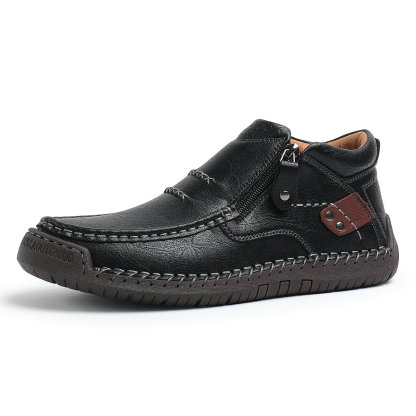 ⏰Limited Time Sale 70% OFF-Men’s Handmade Premium Leather Slip-On Driving Boots – Wide Toe, Arch Support, Waterproof