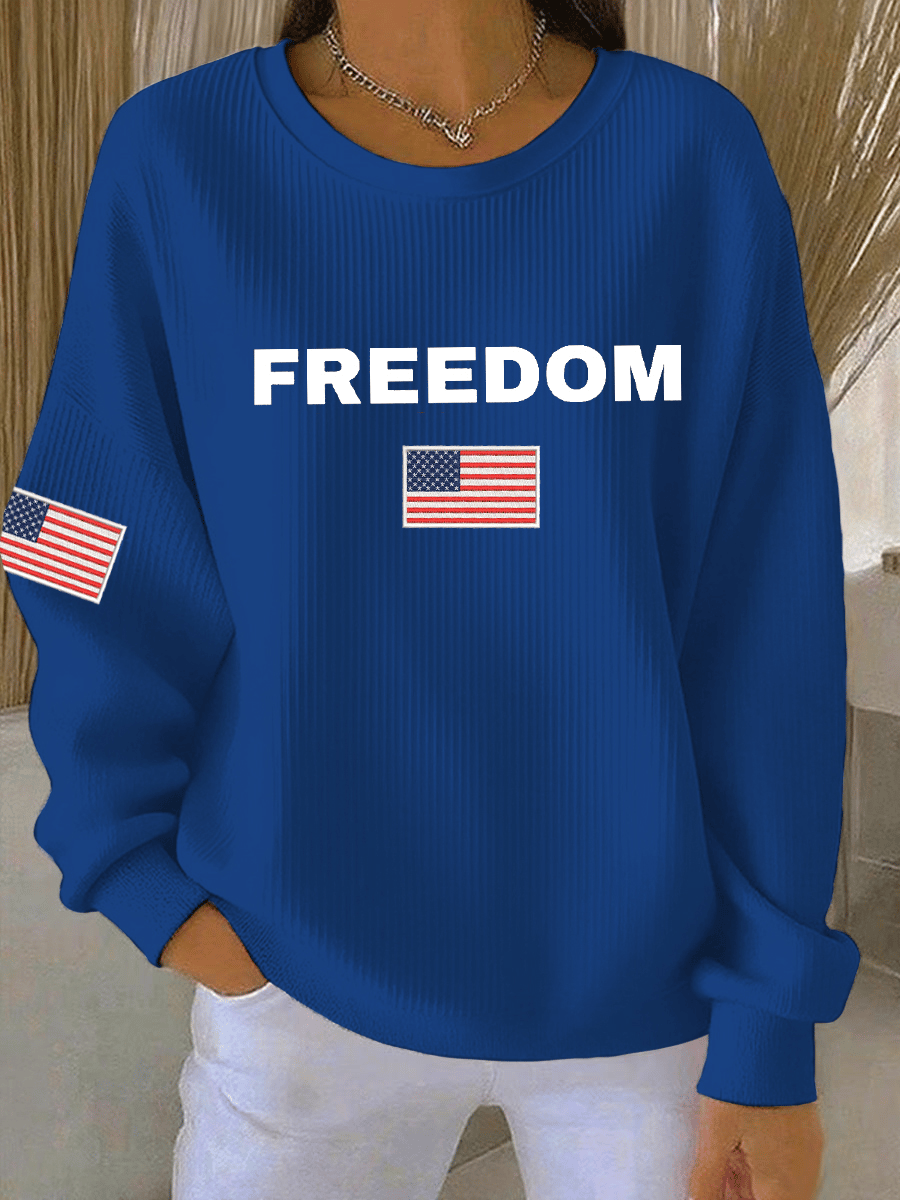 Women's Freedon Falg Print Round Neck Sweatshirt-tidenox