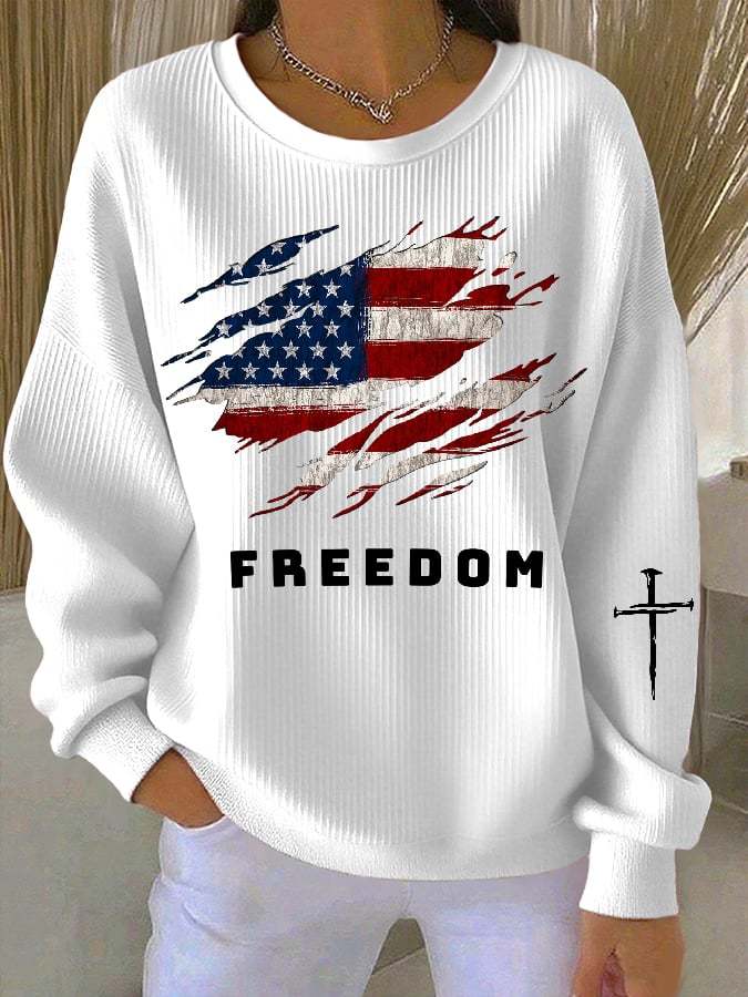 Women's Freedom American Flag Casual Sweatshirt-tidenox