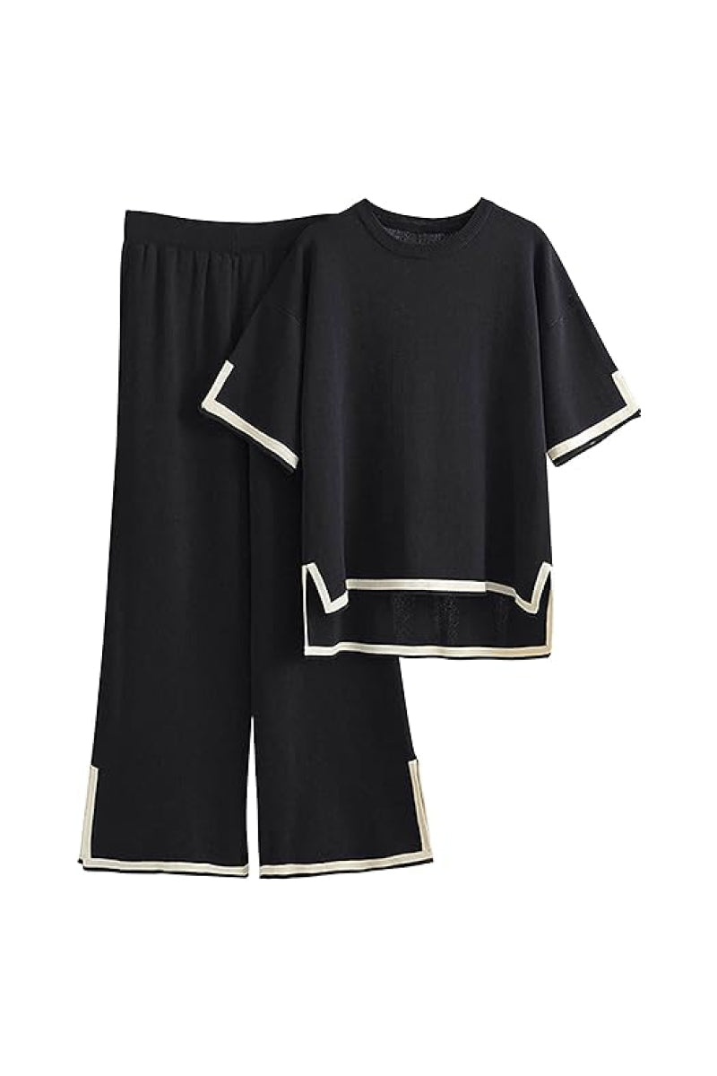 Short Sleeved Relaxed Fit Lounge Two-Piece Set-tidenox
