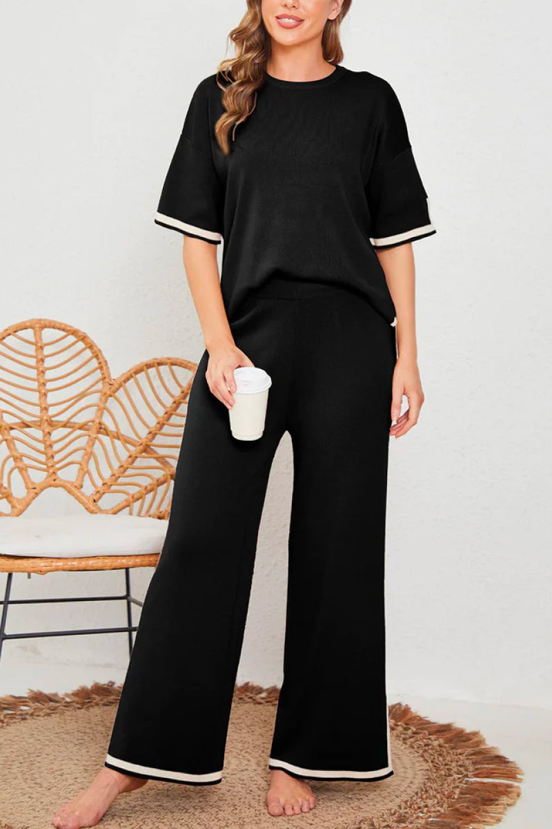 Short Sleeved Relaxed Fit Lounge Two-Piece Set-tidenox