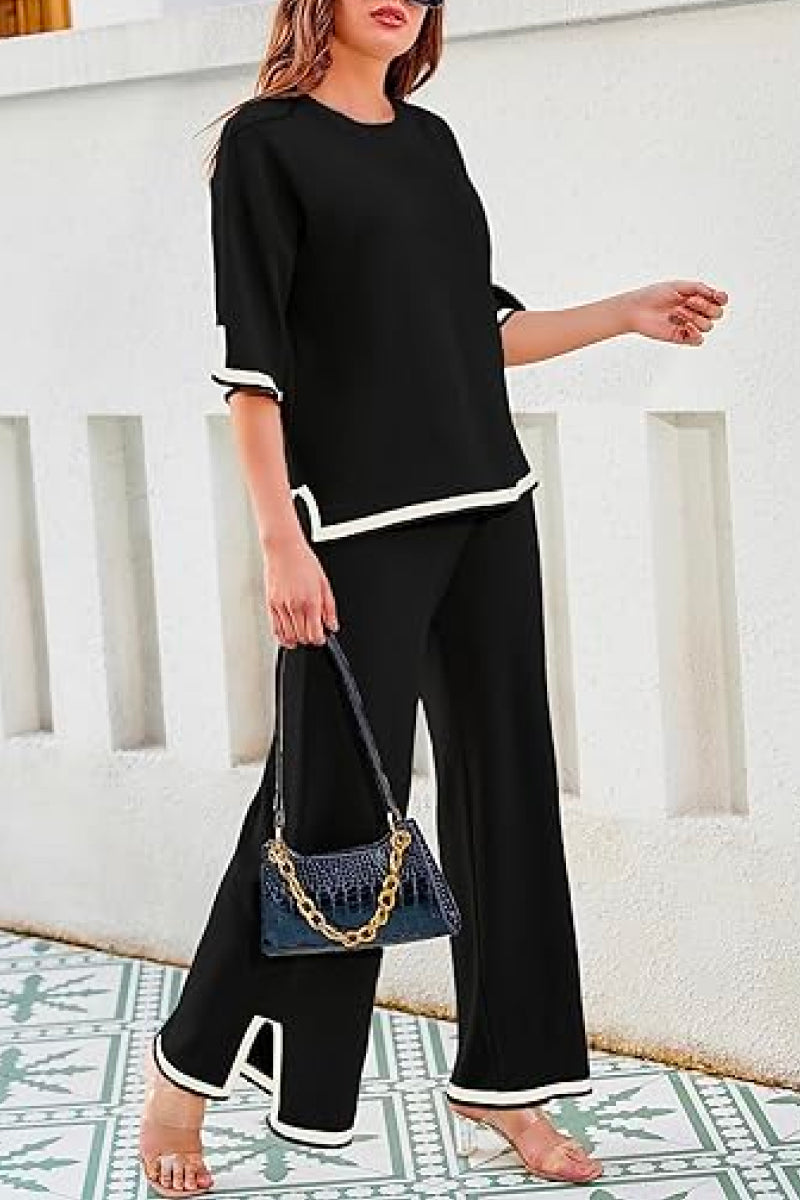 Short Sleeved Relaxed Fit Lounge Two-Piece Set-tidenox