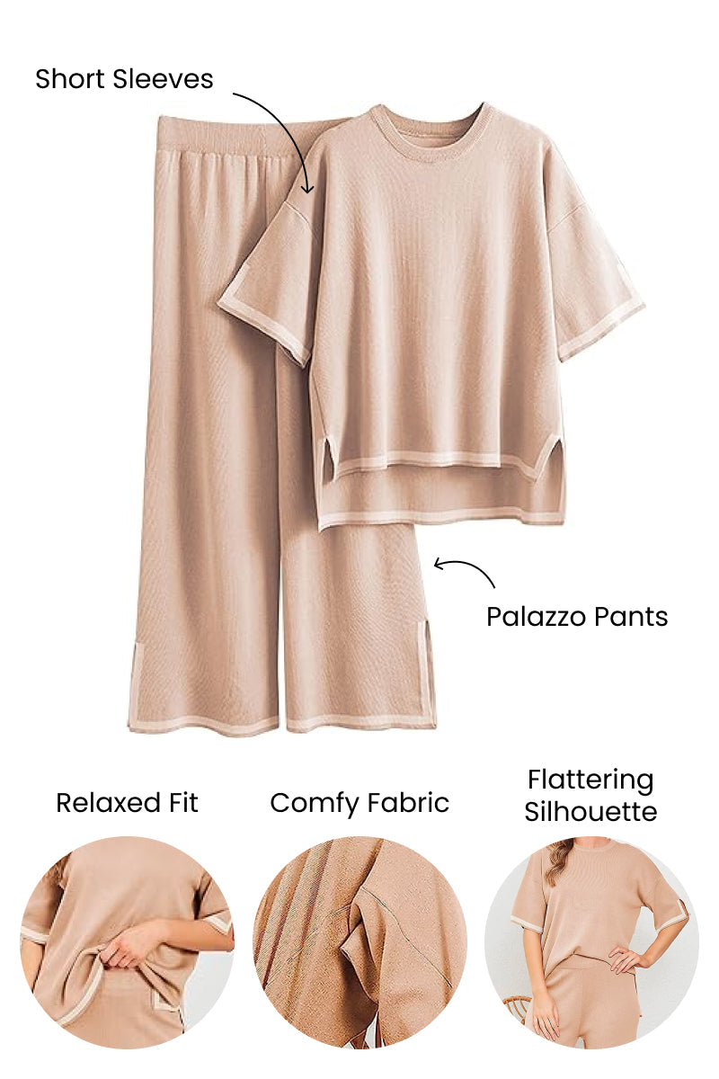 Short Sleeved Relaxed Fit Lounge Two-Piece Set-tidenox
