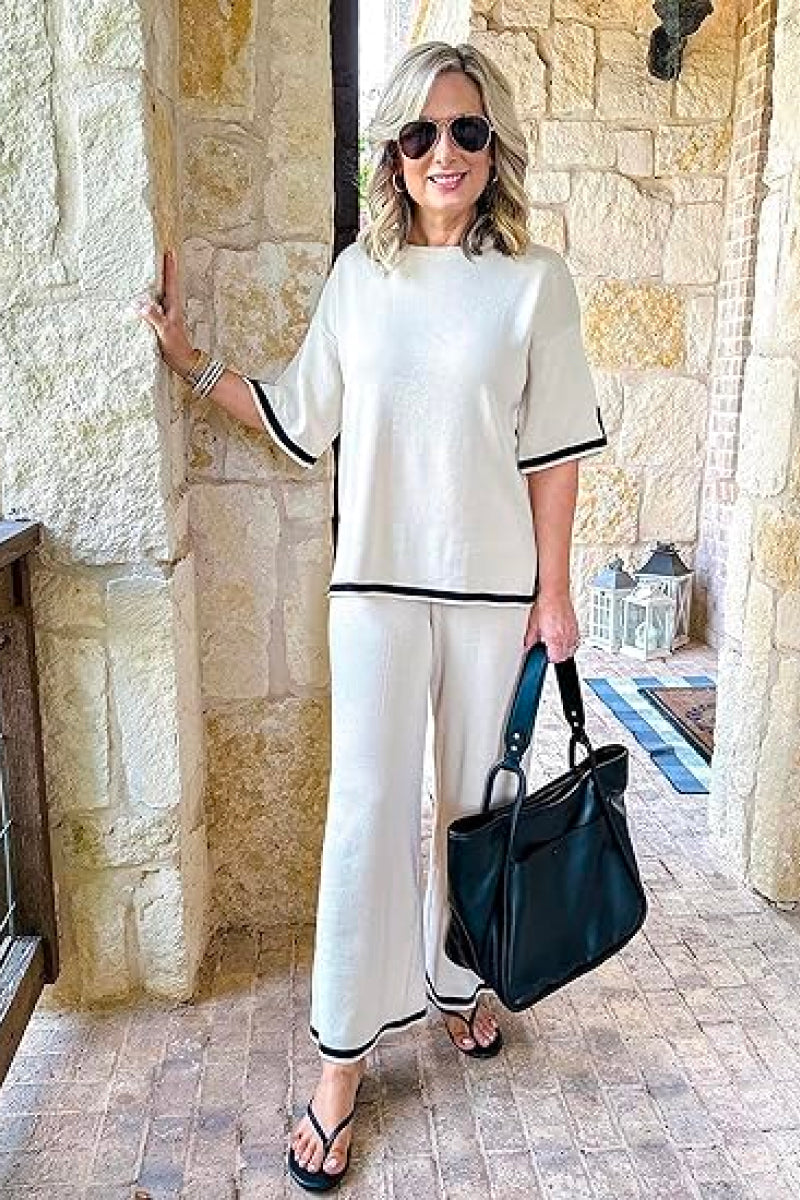 Short Sleeved Relaxed Fit Lounge Two-Piece Set-tidenox