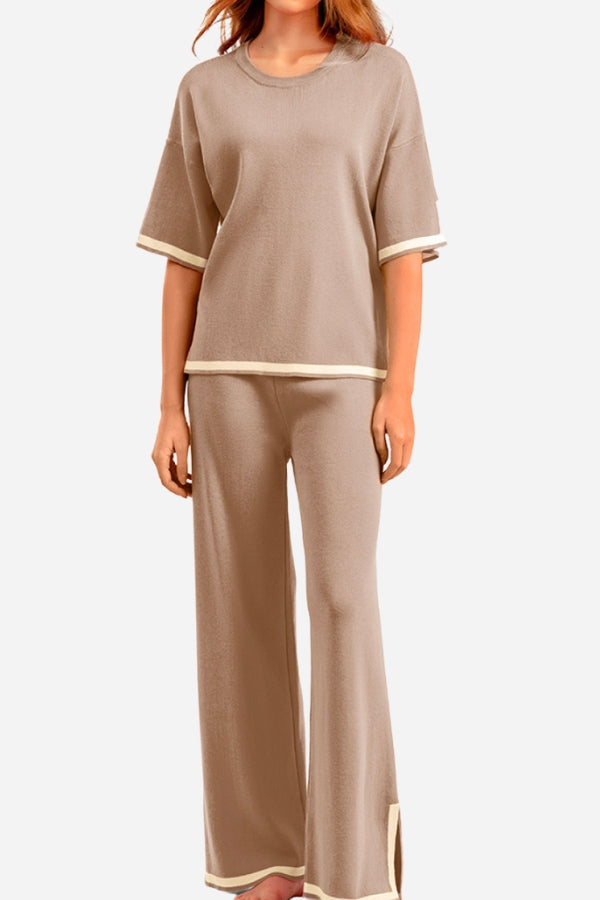 Short Sleeved Relaxed Fit Lounge Two-Piece Set-tidenox