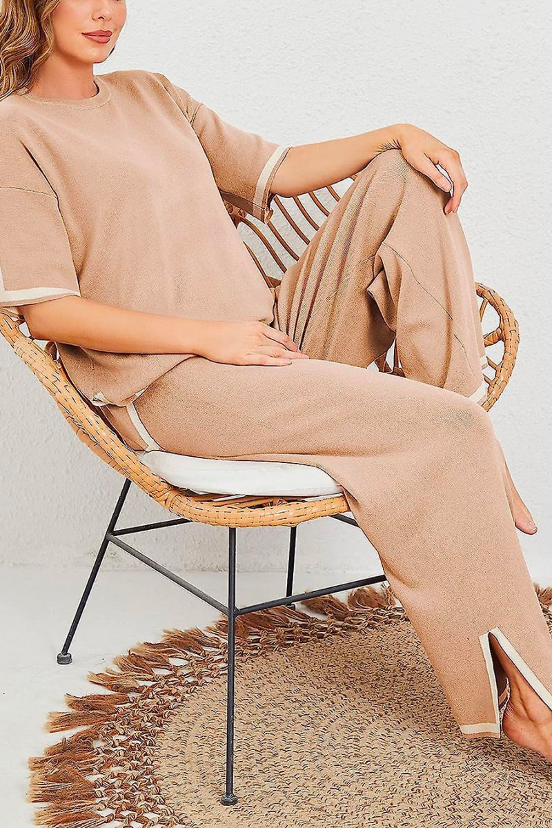 Short Sleeved Relaxed Fit Lounge Two-Piece Set-tidenox