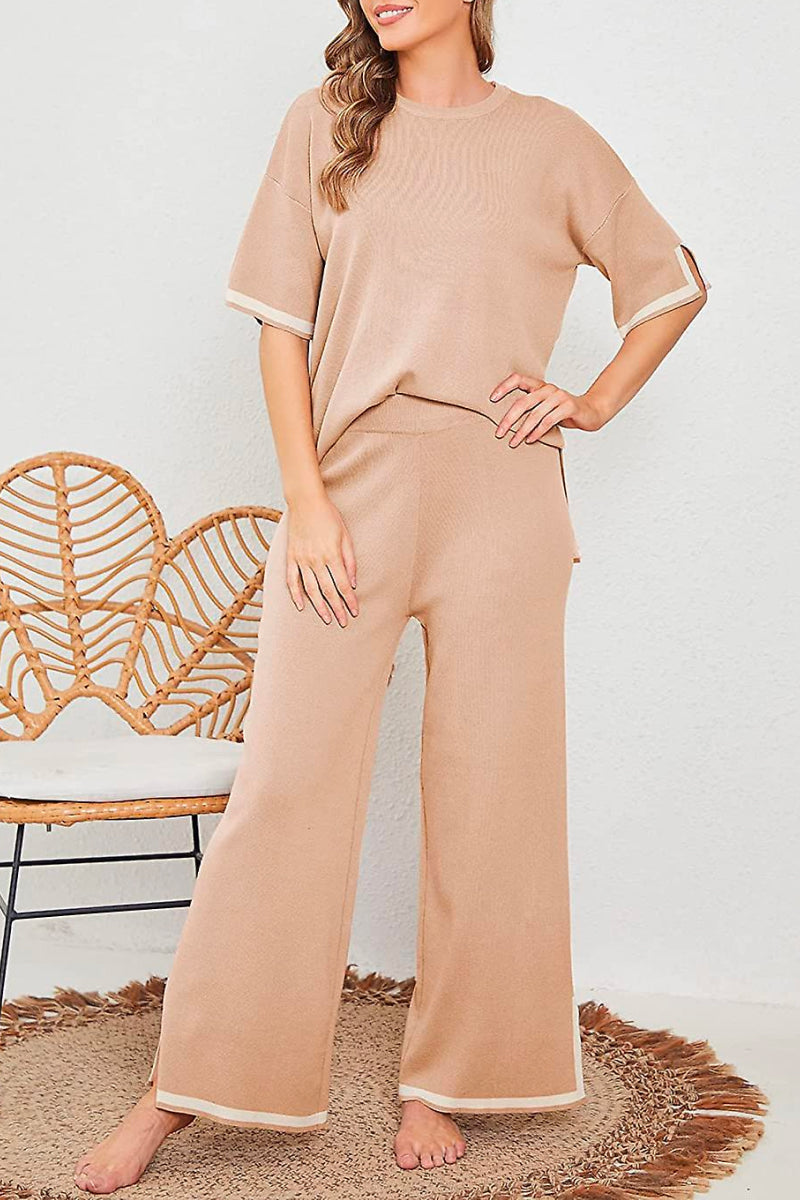 Short Sleeved Relaxed Fit Lounge Two-Piece Set-tidenox