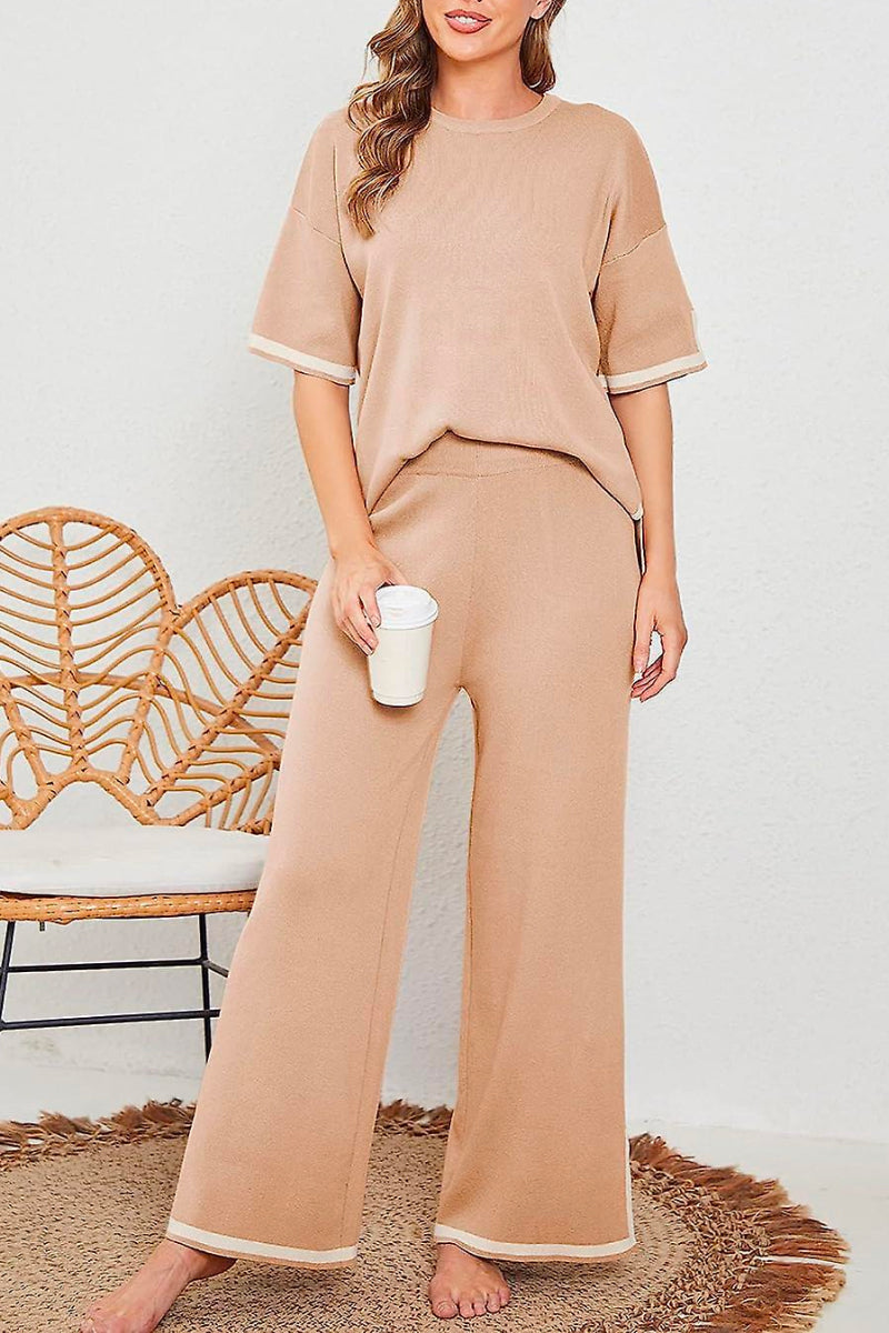 Short Sleeved Relaxed Fit Lounge Two-Piece Set-tidenox