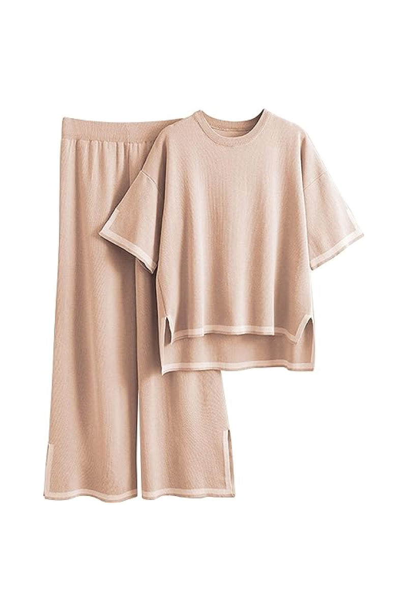 Short Sleeved Relaxed Fit Lounge Two-Piece Set-tidenox