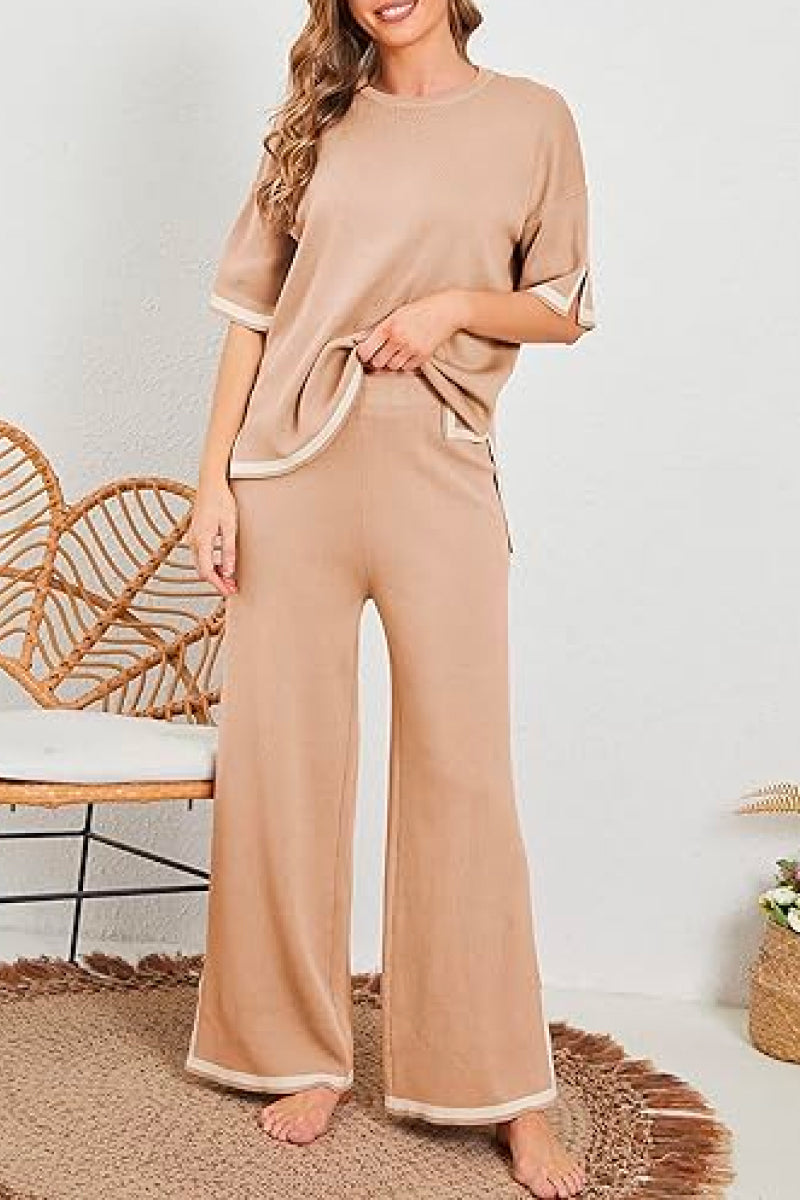 Short Sleeved Relaxed Fit Lounge Two-Piece Set-tidenox