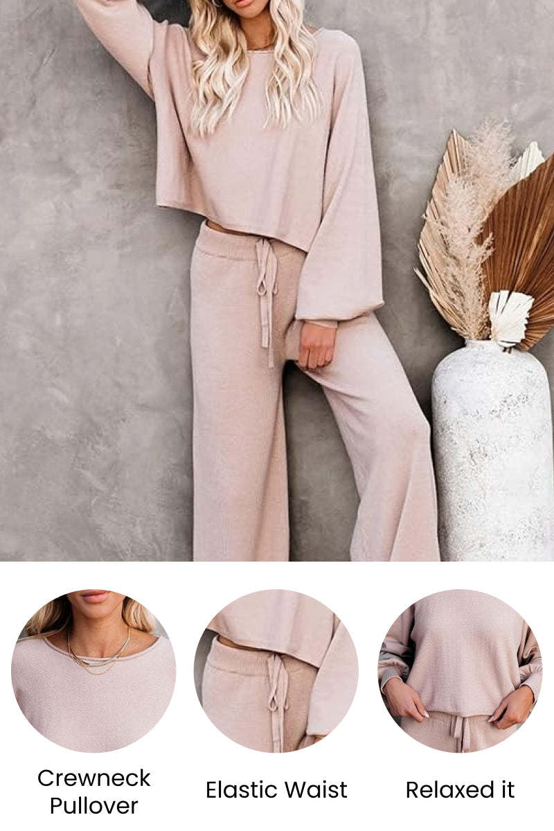 Round Neck Loose Fit Cozy Two-Piece Set-tidenox