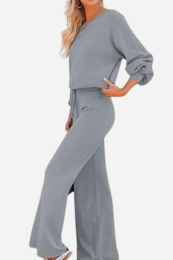 Round Neck Loose Fit Cozy Two-Piece Set-tidenox