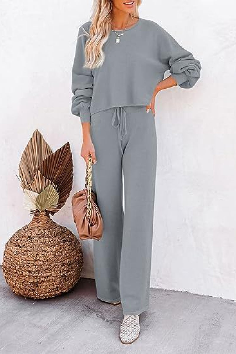 Round Neck Loose Fit Cozy Two-Piece Set-tidenox