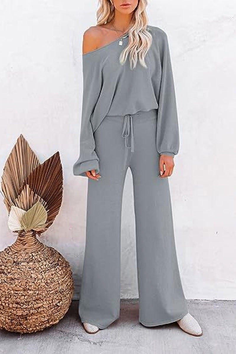 Round Neck Loose Fit Cozy Two-Piece Set-tidenox