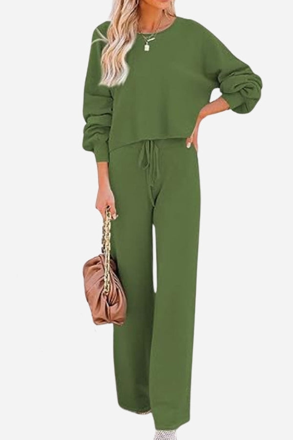 Round Neck Loose Fit Cozy Two-Piece Set-tidenox