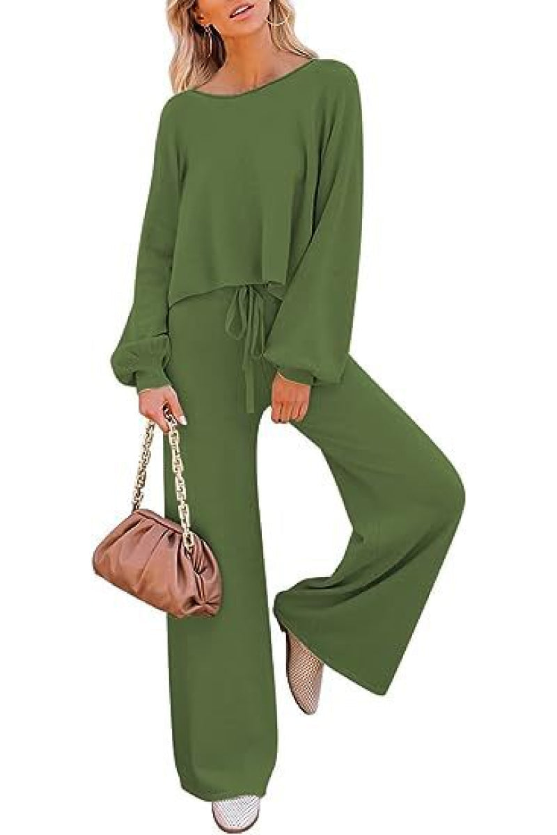 Round Neck Loose Fit Cozy Two-Piece Set-tidenox