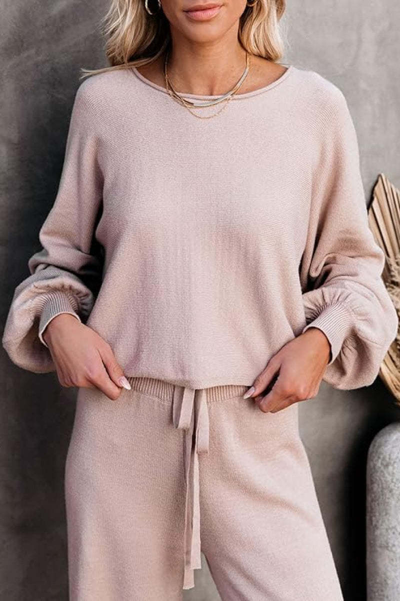 Round Neck Loose Fit Cozy Two-Piece Set-tidenox