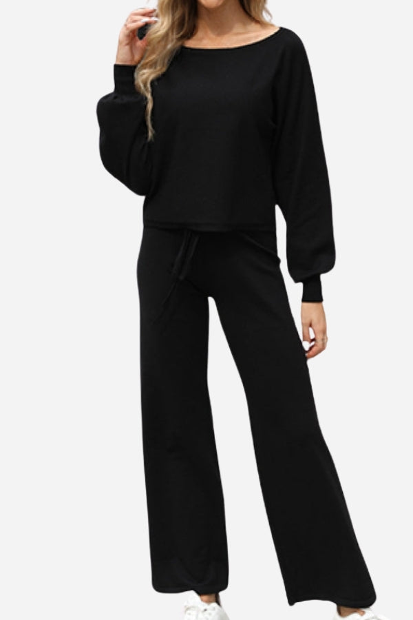 Round Neck Loose Fit Cozy Two-Piece Set-tidenox