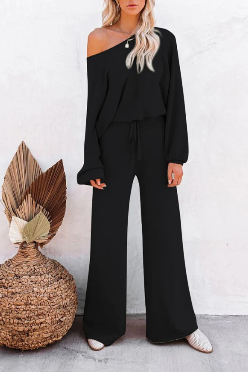 Round Neck Loose Fit Cozy Two-Piece Set-tidenox