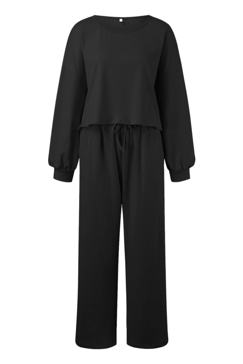 Round Neck Loose Fit Cozy Two-Piece Set-tidenox