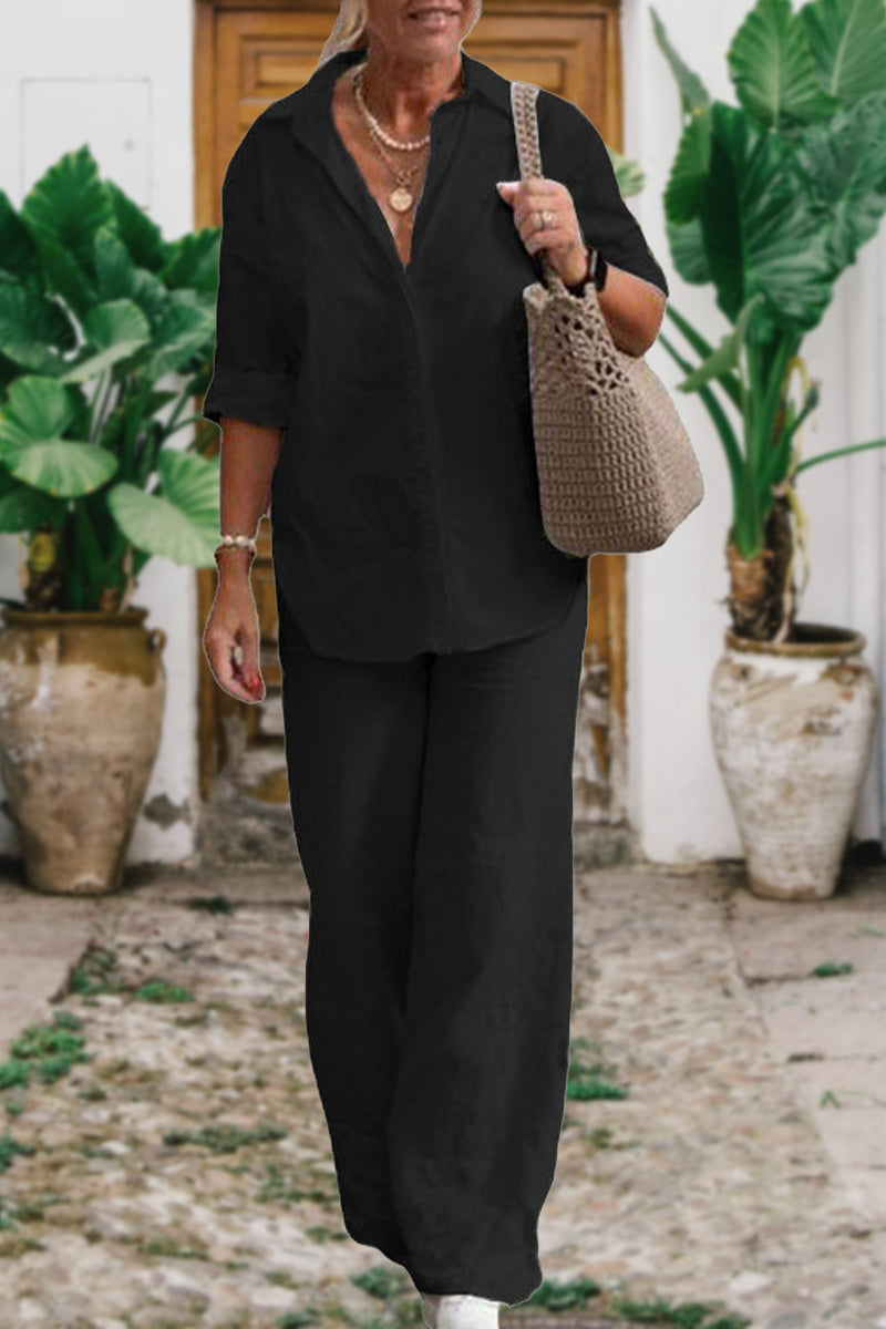Relaxed Shirt & Trousers Two-Piece Set-tidenox