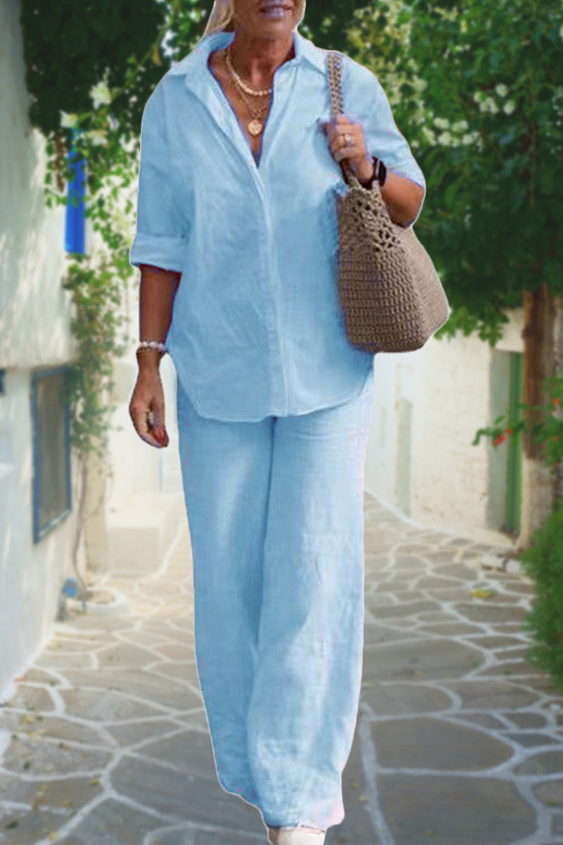Relaxed Shirt & Trousers Two-Piece Set-tidenox