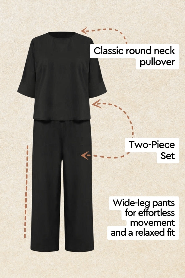 Loose Solid Color Short Sleeves Two-Piece Set-tidenox