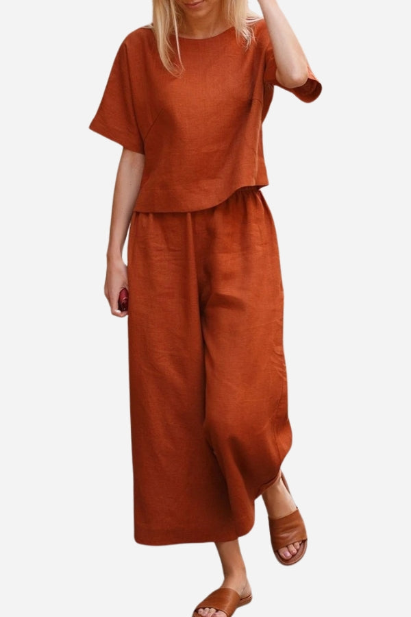 Loose Solid Color Short Sleeves Two-Piece Set-tidenox
